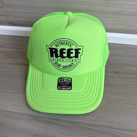 Reef Surf Sandals Otto Snapback Trucker Hat Cap Adjustable Foam Front Neon Green - Picture 1 of 9